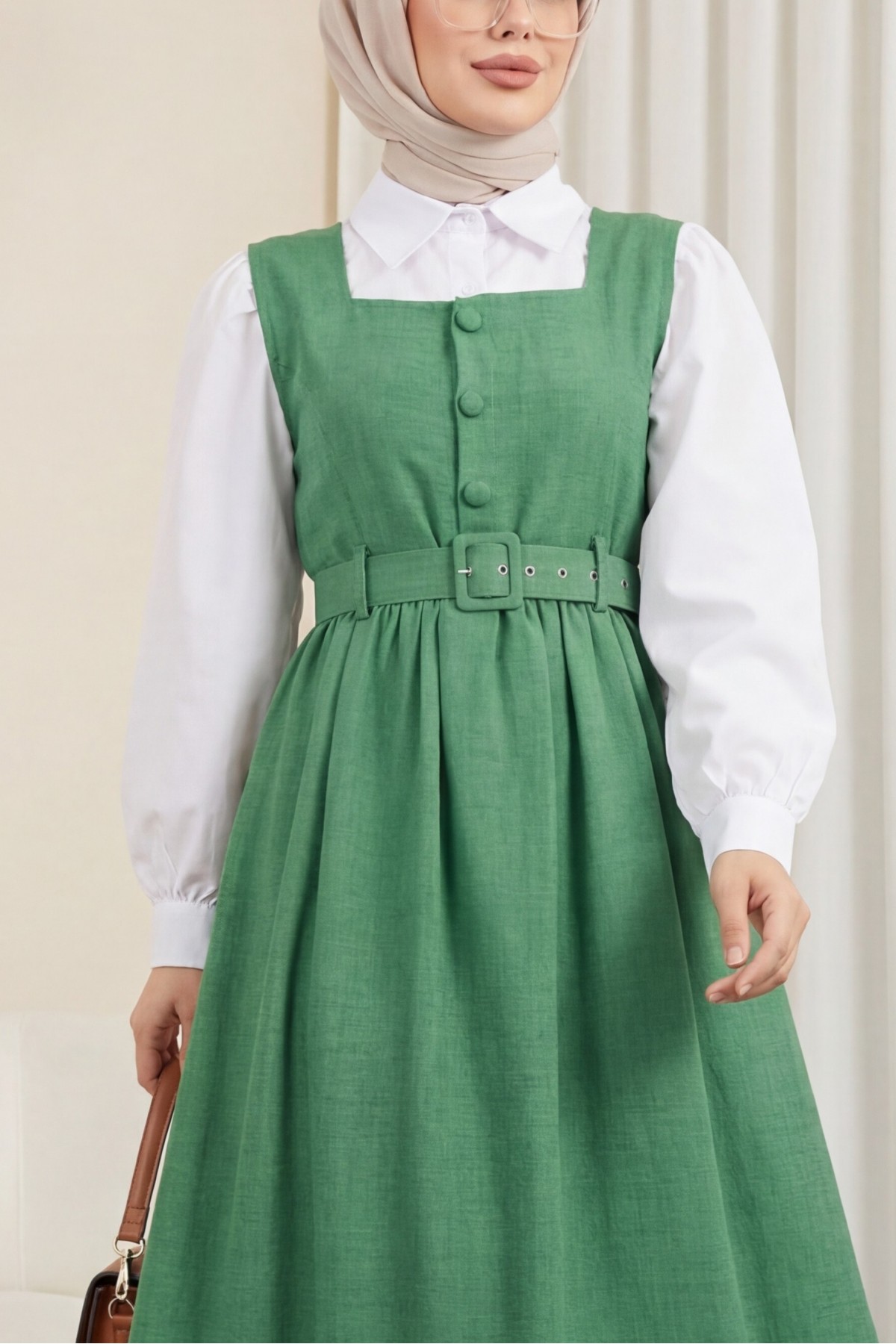 Top Buttoned Shirt Double Suit Gilet -Green