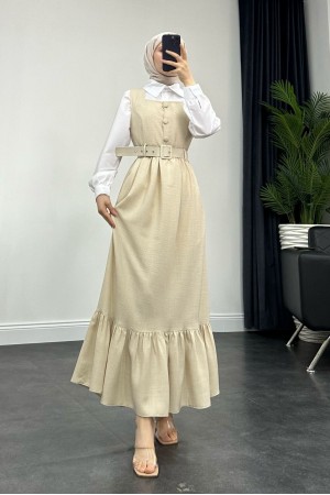 Top Düğmeli Gömlekli İkili Takım Jile  -Bej