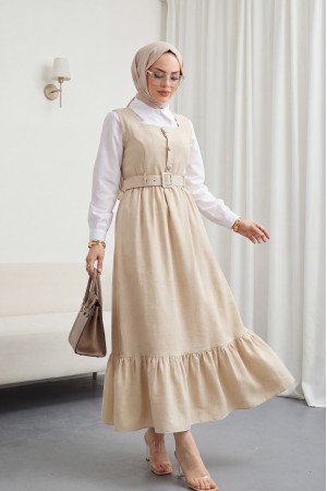 Top Düğmeli Gömlekli İkili Takım Jile  -Bej