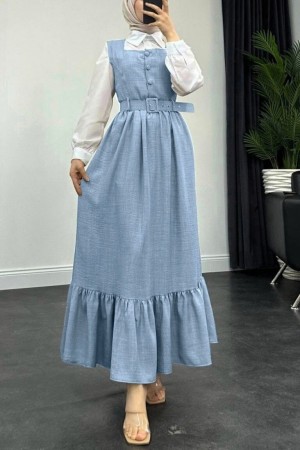 Top Buttoned Shirt Double Suit Gilet  -Baby Blue