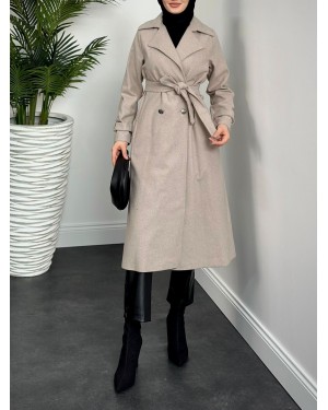 Double Breasted Buttoned Cashmere Coat -Stone