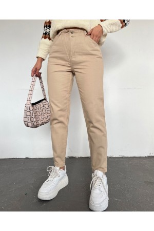 Beli Lastikli Yüksek Bel Kot Pantolon -Vizon
