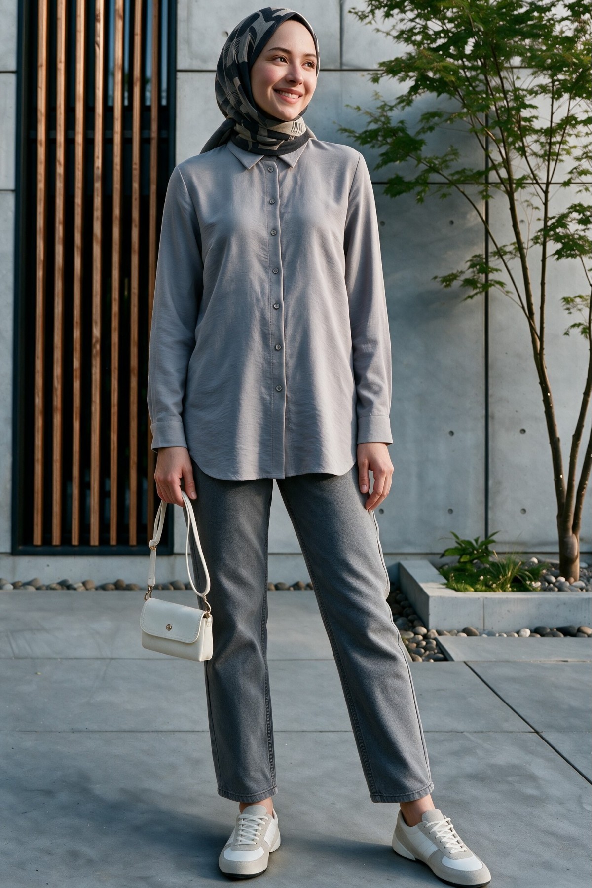 Metal Buckled Belt Snap Detailed Jeans -Grey detay görseli