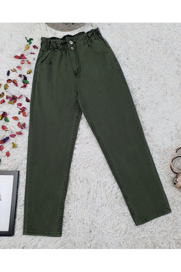 High Waist Jeans With Elastic Waist    -Camouflage