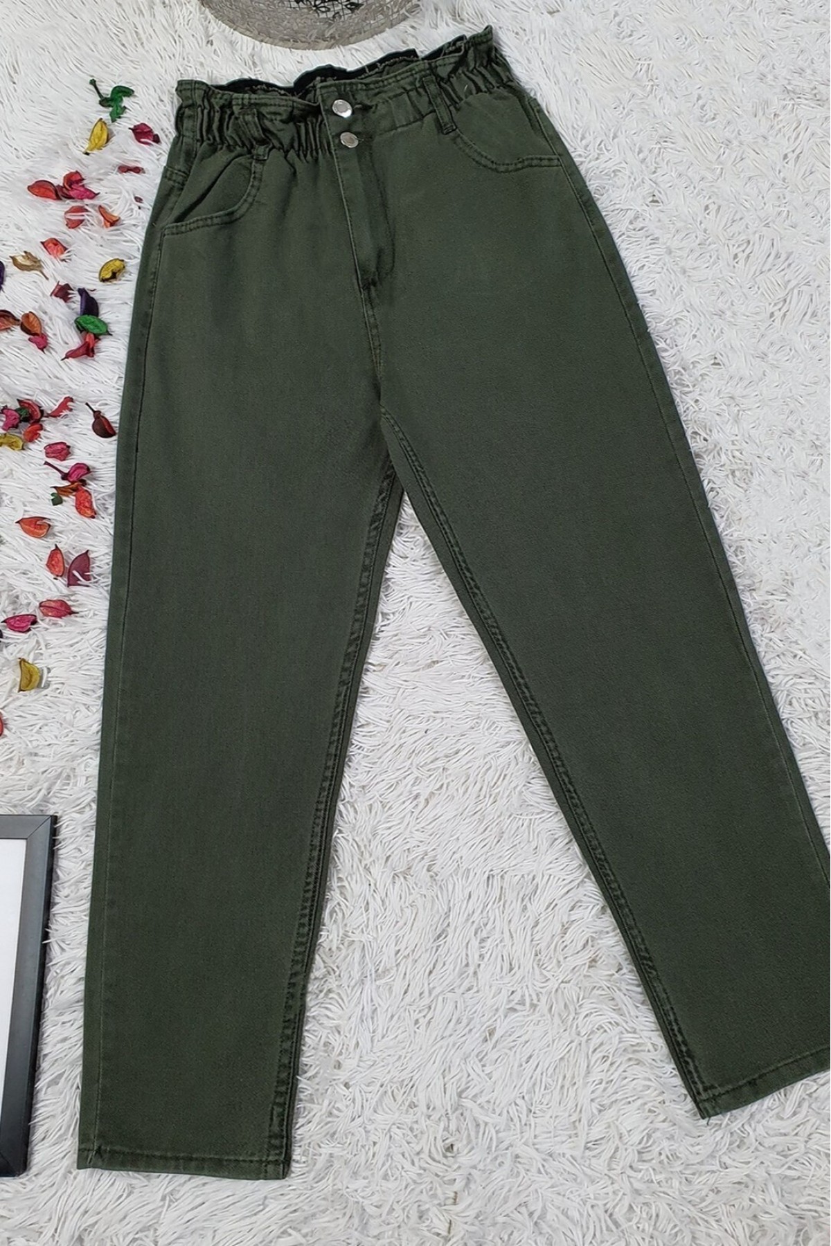 High Waist Jeans With Elastic Waist    -Camouflage