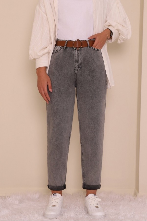 Kemerli Kot Pantolon -Füme