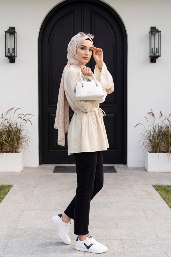 Kemerli Kot Pantolon -Siyah