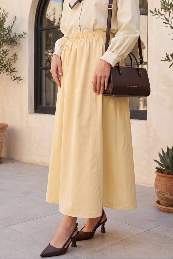 Double Pocket Poplin Flared Skirt with Elastic Waist          -Salmon