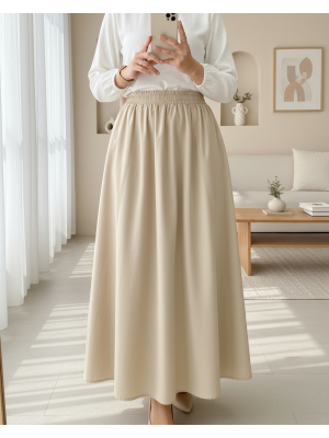 Beli Lastikli Çift Cepli Poplin Kloş Etek        -Sarı