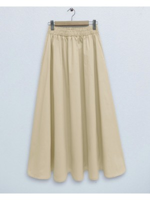 Double Pocket Poplin Flared Skirt with Elastic Waist        -Yellow
