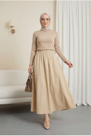 تنورة بوبلين بجيب مزدوج مع خصر مطاطي        -أصفر