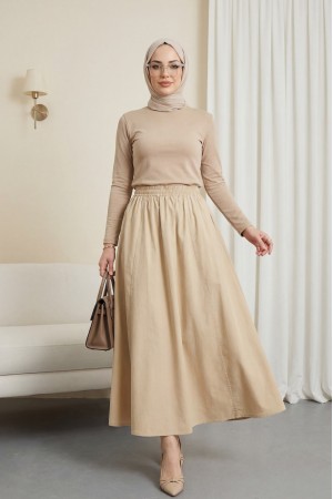 تنورة بوبلين بجيب مزدوج مع خصر مطاطي        -أصفر