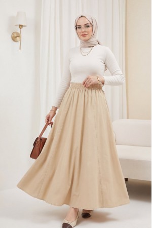 تنورة بوبلين بجيب مزدوج مع خصر مطاطي        -أصفر