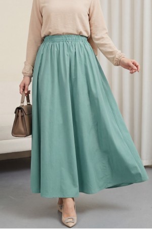 Beli Lastikli Çift Cepli Poplin Kloş Etek   -Çağla Y.
