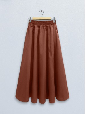 Double Pocket Poplin Flared Skirt with Elastic Waist       -Brick color
