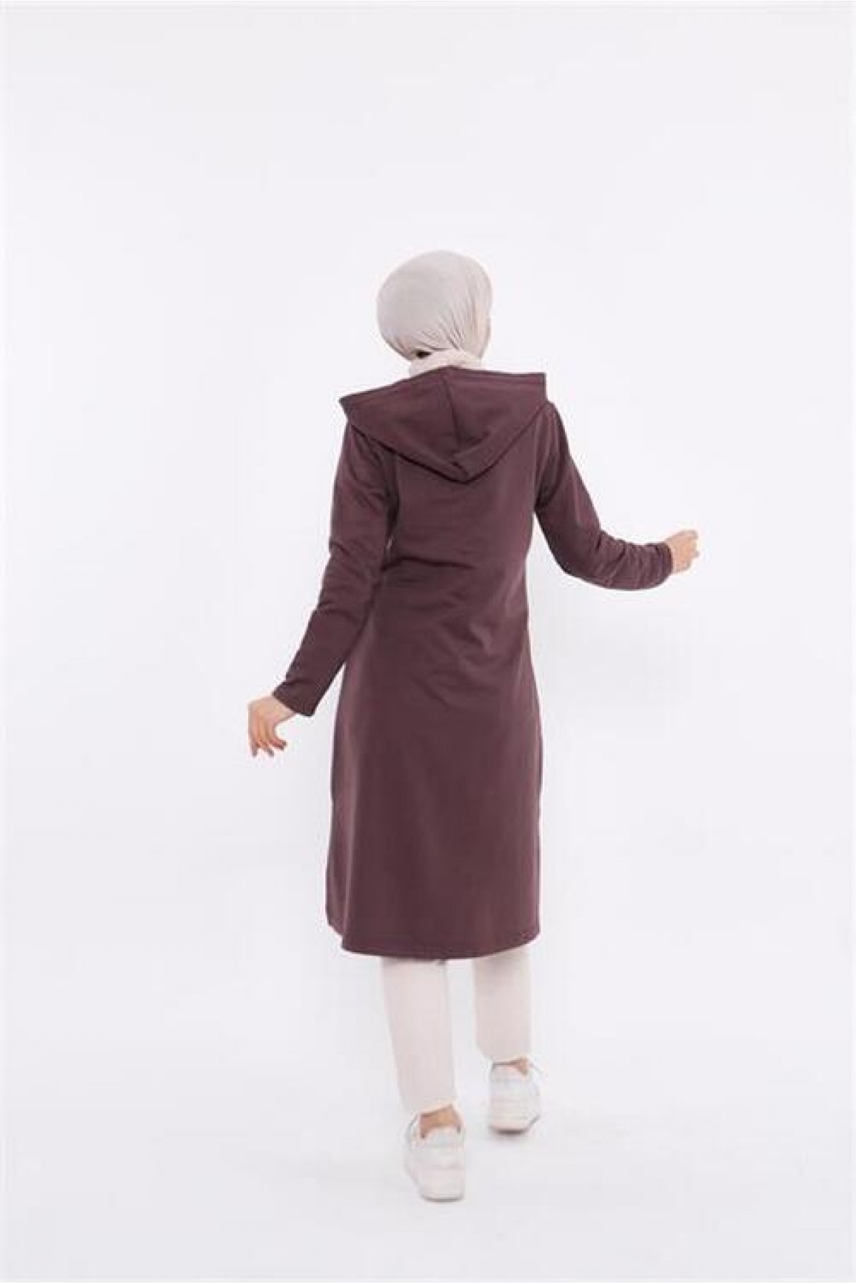 Eflin Neckline Tie Hooded Long Sweatshirt