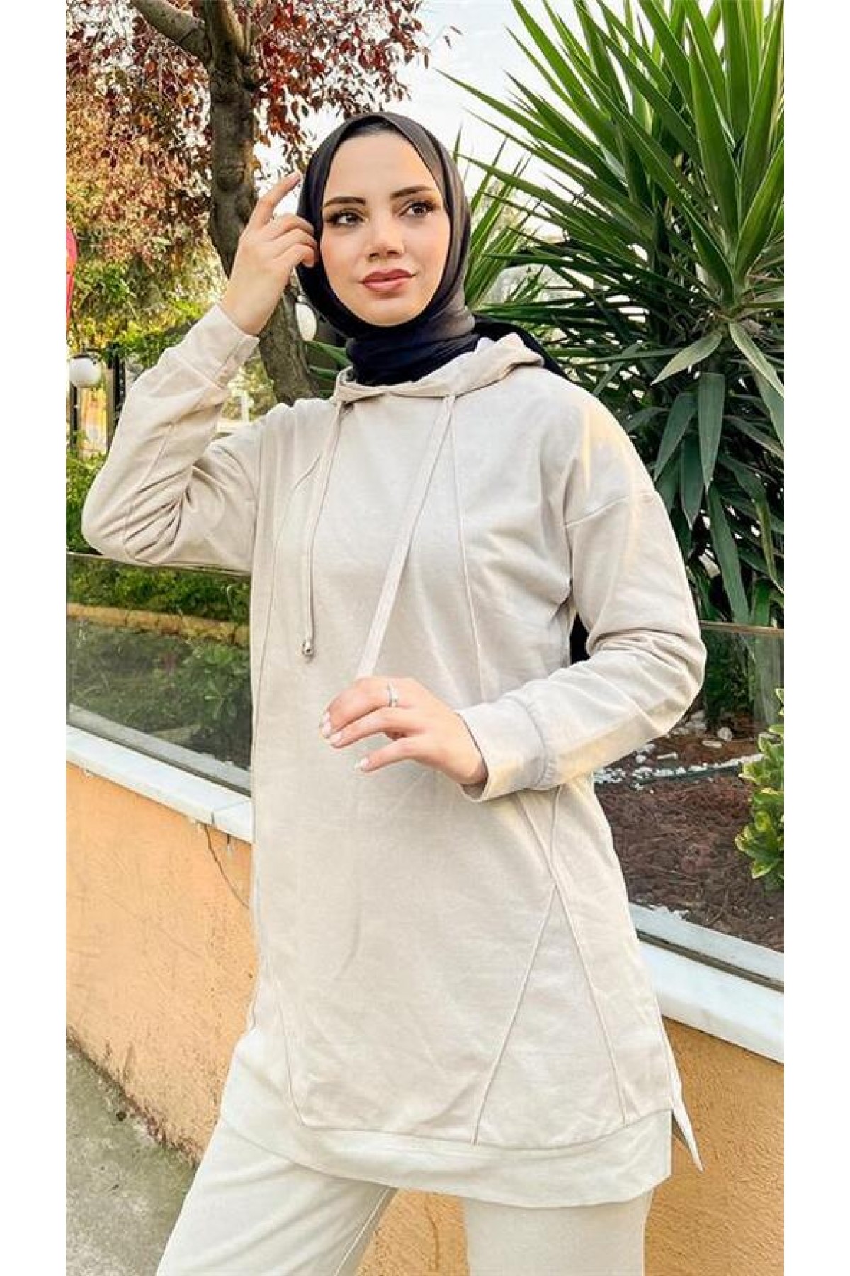 Hooded Crew Neck Simple Basic Two-Piece Tracksuit Sportswear Set