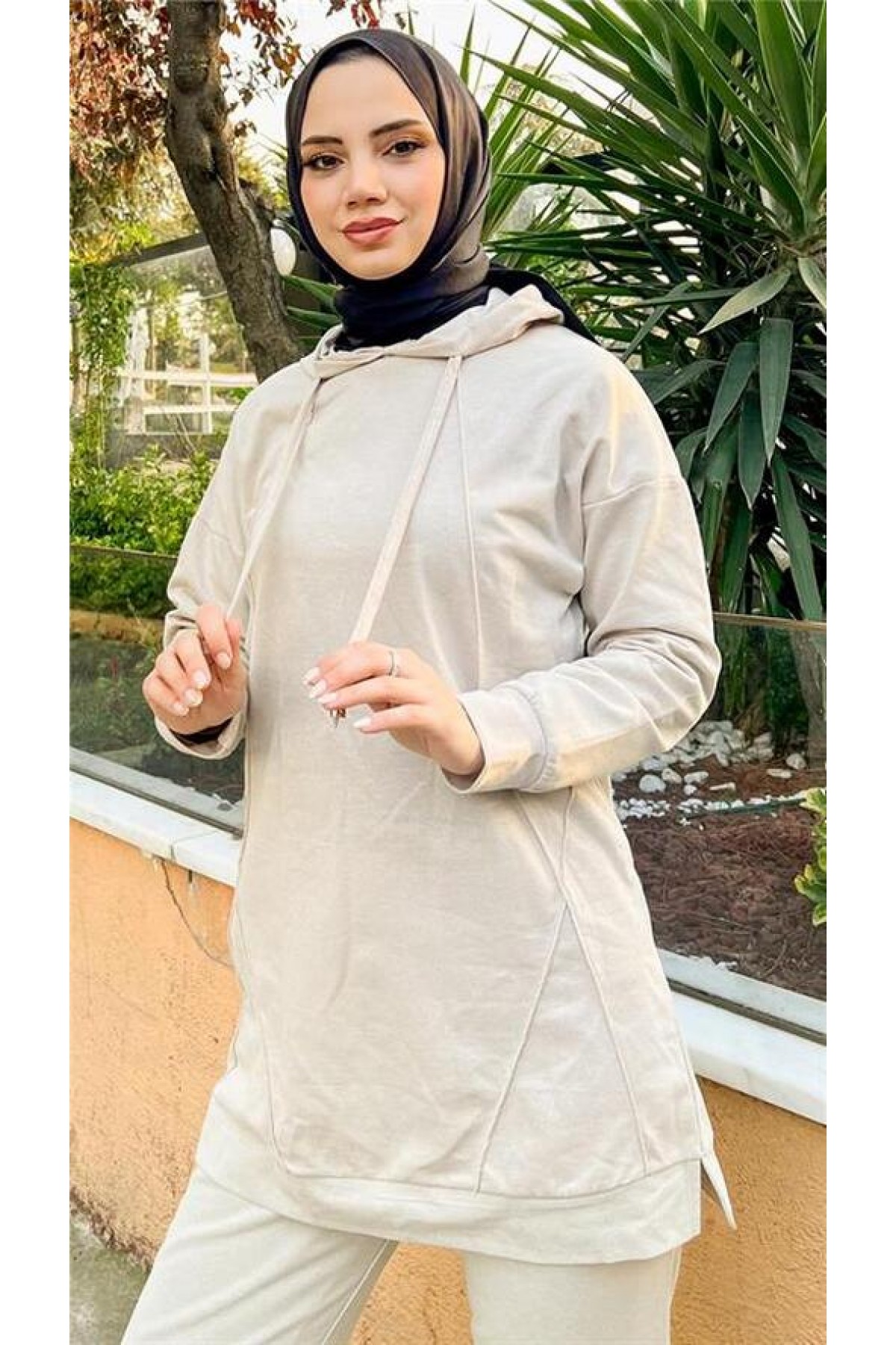 Hooded Crew Neck Simple Basic Two-Piece Tracksuit Sportswear Set