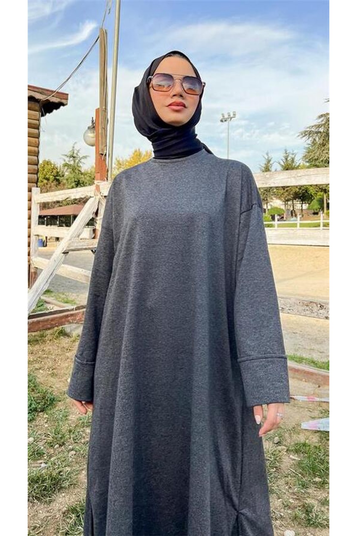 Crew Neck Slit Long Wide Comfortable Tunic and Pants Simple Basic Sport Set