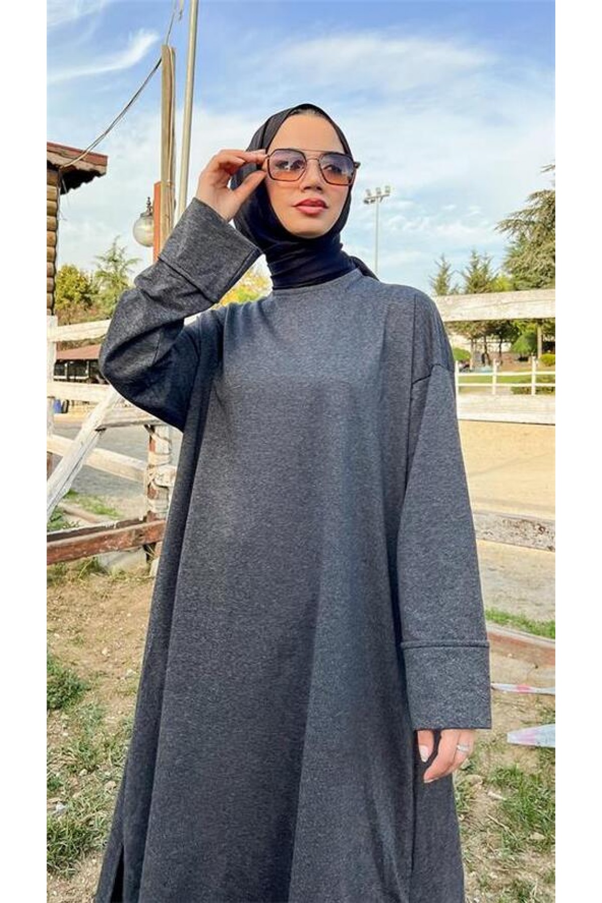 Crew Neck Slit Long Wide Comfortable Tunic and Pants Simple Basic Sport Set