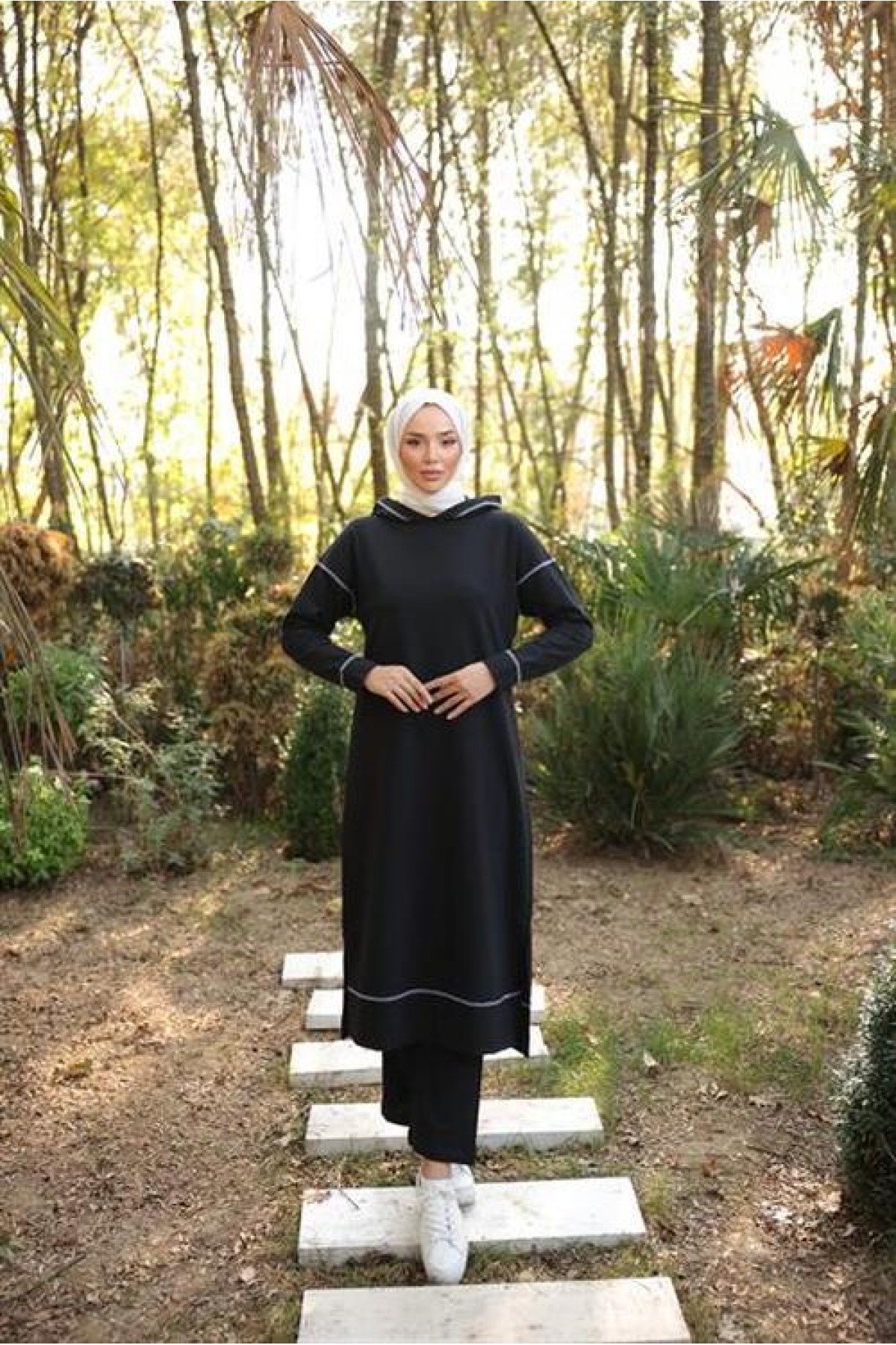Hooded Long Sweatshirt Two-Piece Hijab Tracksuit Set