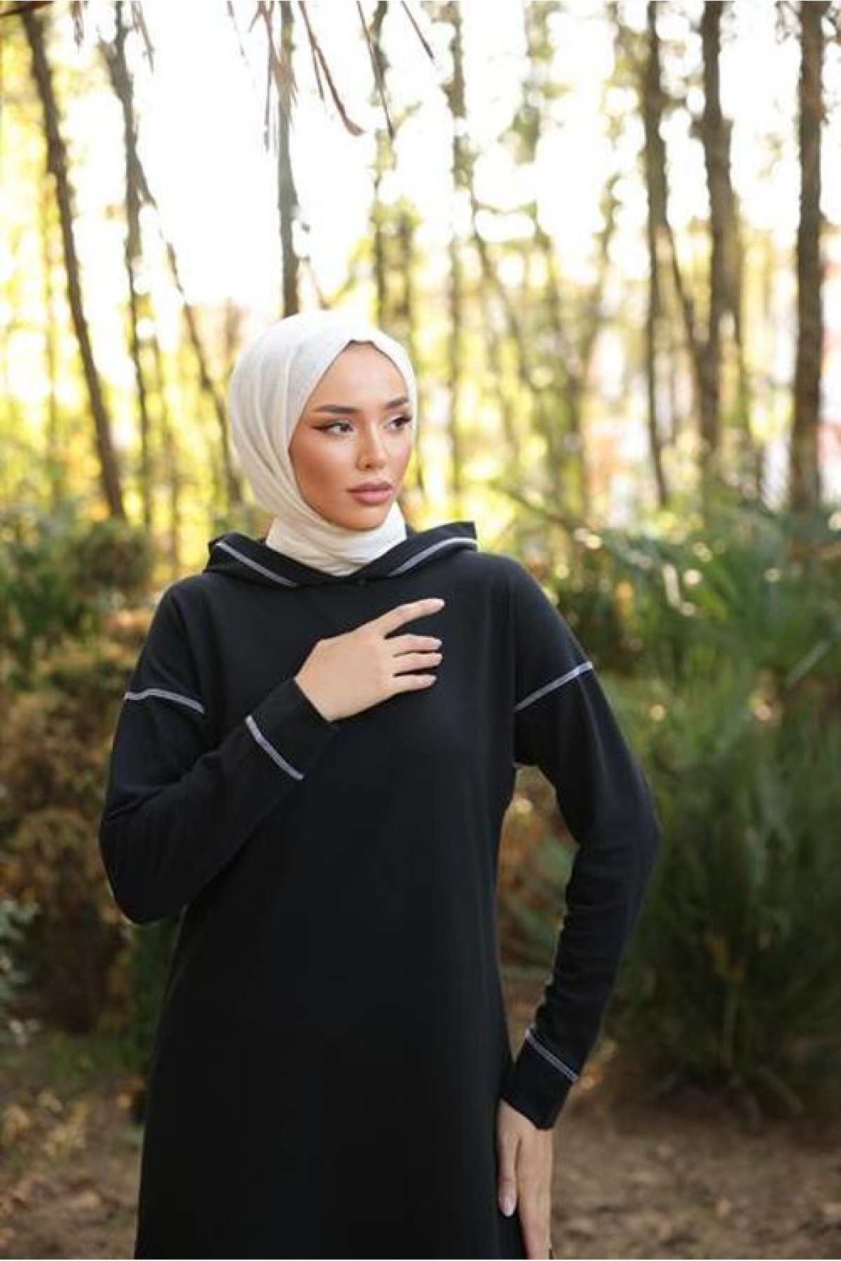 Hooded Long Sweatshirt Two-Piece Hijab Tracksuit Set