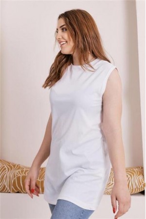 Sude Bisiklet Yaka Kolsuz Sade Basic Bluz 