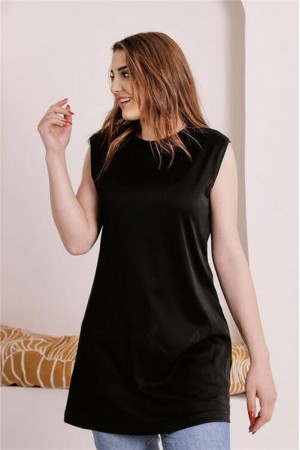 Sude Bisiklet Yaka Kolsuz Sade Basic Bluz 