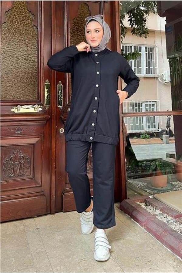 Çıtçıtlı Yandan Cepli İkili Sade Basic Eşofman Spor Takımı 