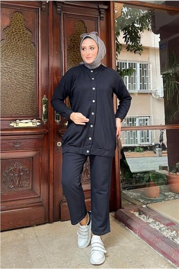 Çıtçıtlı Yandan Cepli İkili Sade Basic Eşofman Spor Takımı 