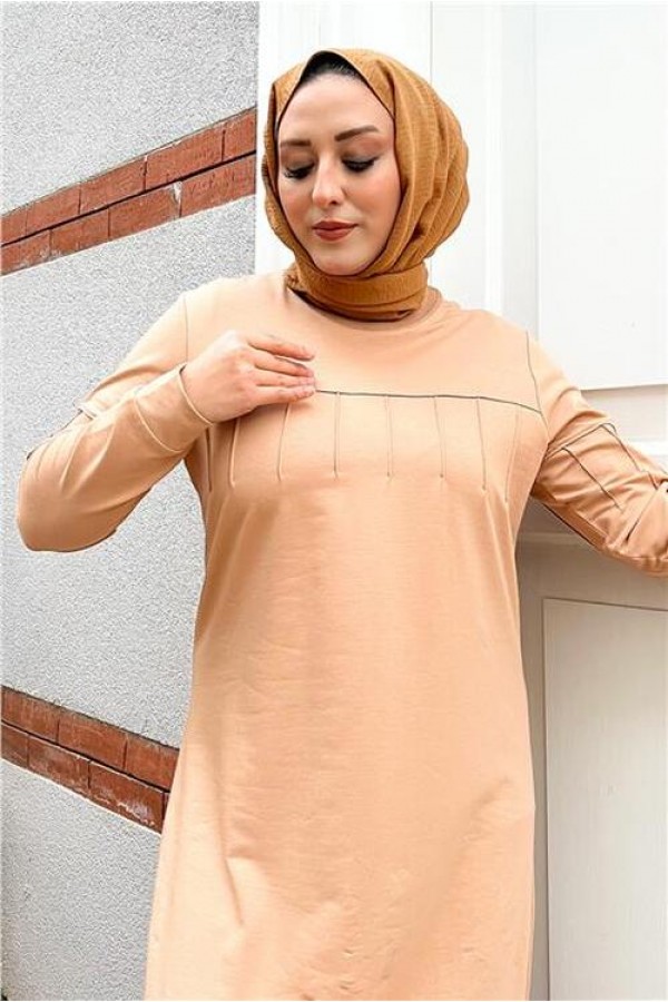 Kısa Nevrül Detaylı Sade Basic Uzun Büyük Beden Spor Elbise 