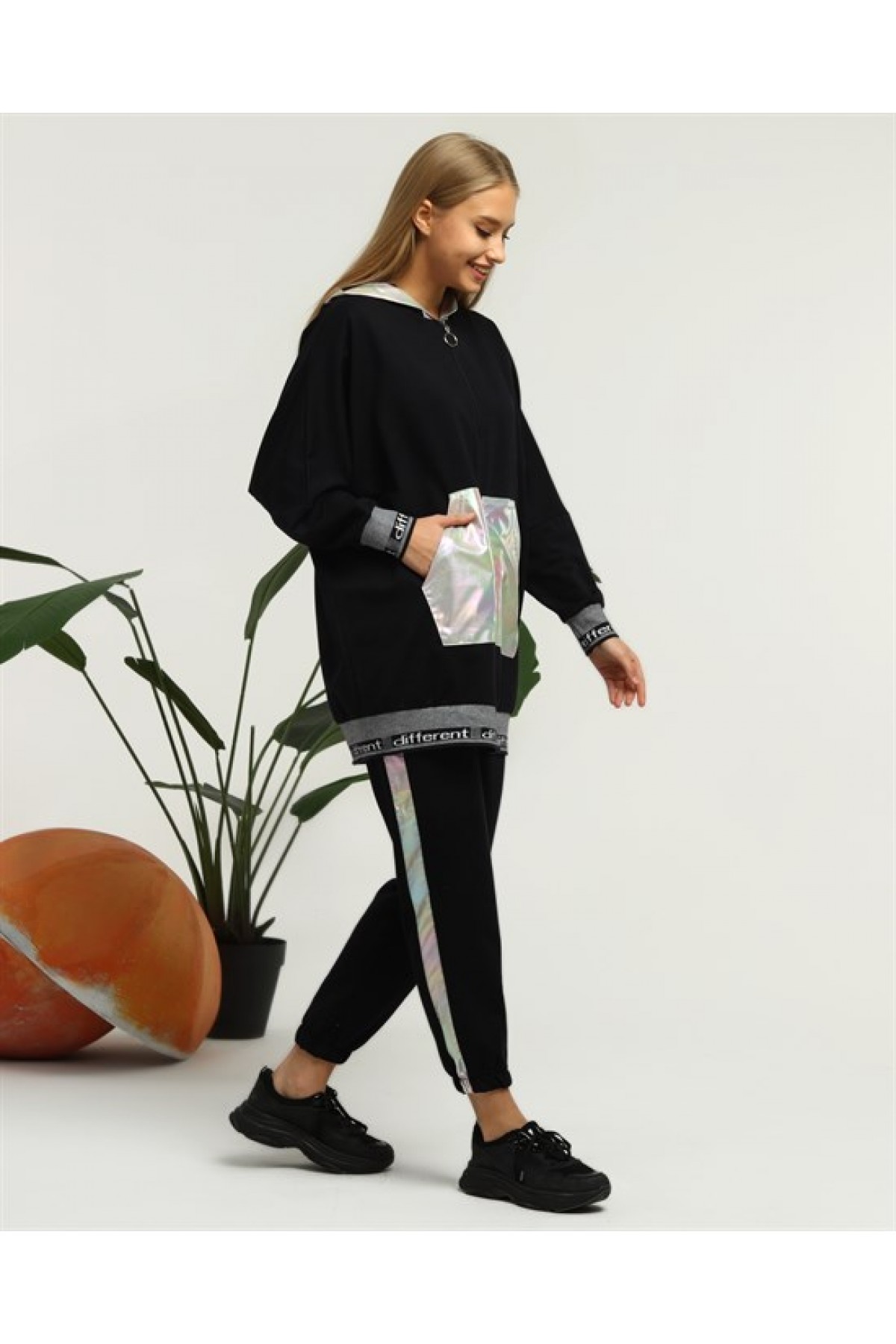 Nursima Knitwear Detailed Zippered Sport Two-Piece Set