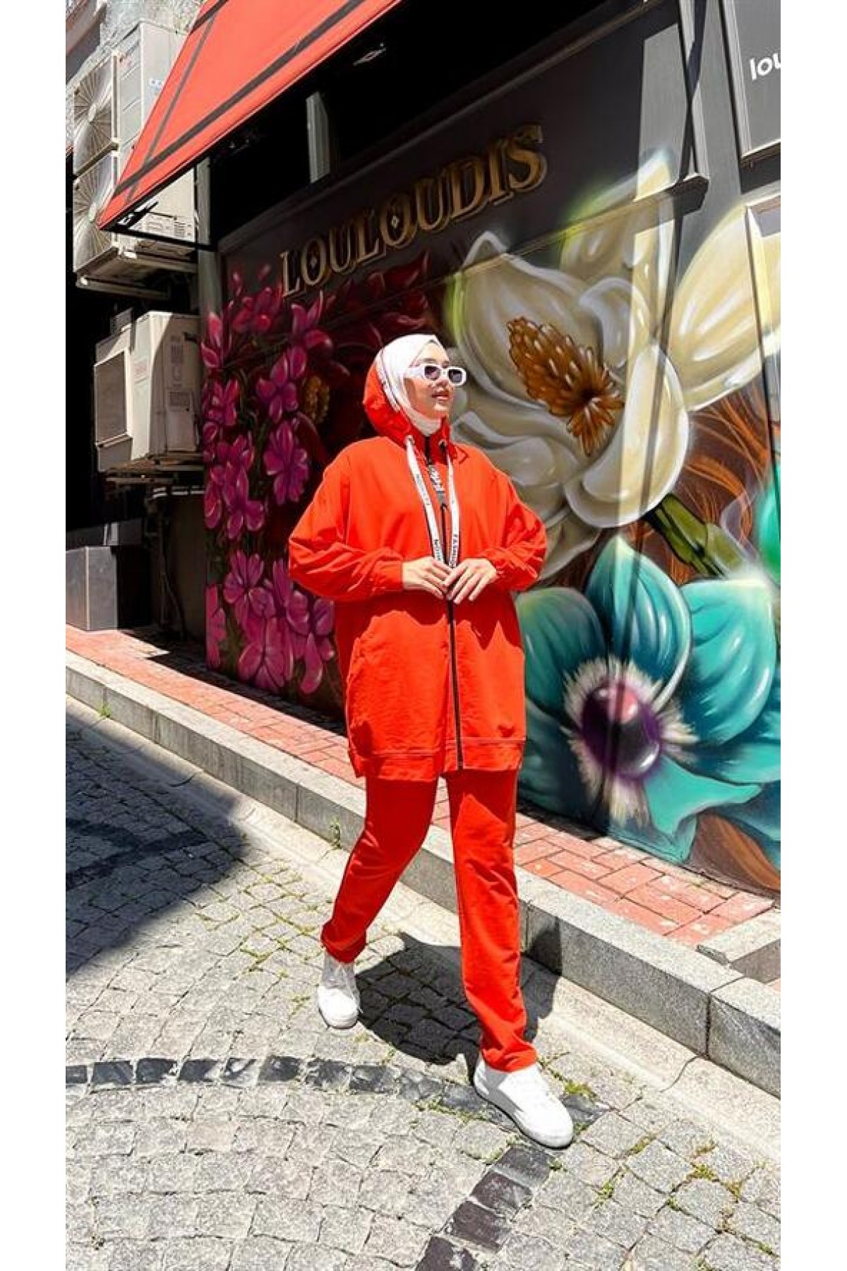 Energy Hooded Two-Piece Tracksuit Sport Set with Stripe Detail and Zipper detay görseli