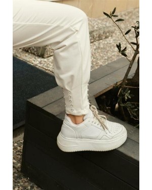 بنطال مزين بأحجار الزيميري مع حزام خصر مطاطي