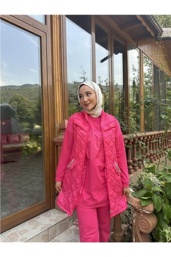 Dafne Cepli Eşofman Kolsuz Yelek Beli Lastikli Pantolon Üçlü Takım 