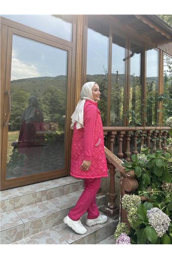 Dafne Cepli Eşofman Kolsuz Yelek Beli Lastikli Pantolon Üçlü Takım 