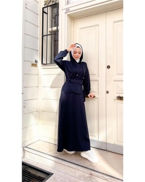 Hooded Cotton Dress with Detachable Pockets