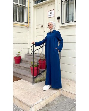 Yakalı Dirsek Kemer Detaylı Pamuklu Uzun Ferace 