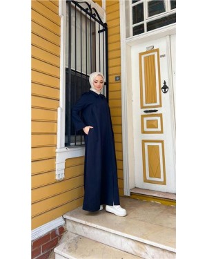 Yakalı Dirsek Kemer Detaylı Pamuklu Uzun Ferace 