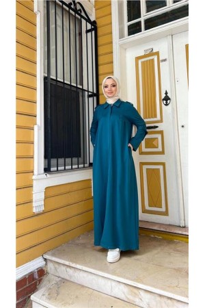 Yakalı Dirsek Kemer Detaylı Pamuklu Uzun Ferace 