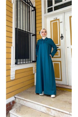 Yakalı Dirsek Kemer Detaylı Pamuklu Uzun Ferace 