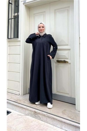 Yakalı Dirsek Kemer Detaylı Pamuklu Uzun Ferace 