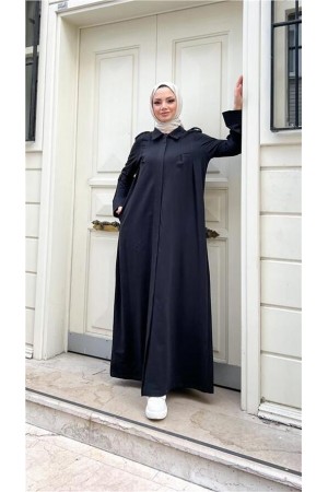 Yakalı Dirsek Kemer Detaylı Pamuklu Uzun Ferace 