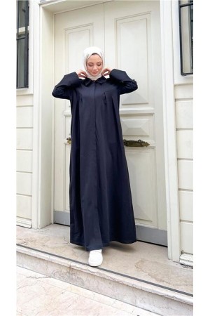 Yakalı Dirsek Kemer Detaylı Pamuklu Uzun Ferace 