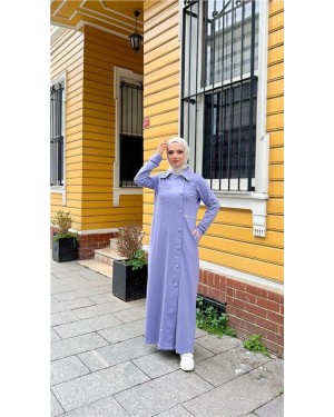 Yakalı Cepli Yandan Düğmeli Pamuklu Uzun Ferace 