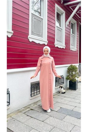 Yakalı Cepli Yandan Düğmeli Pamuklu Uzun Ferace 