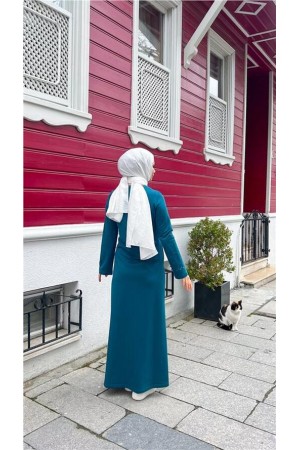 O Yaka Fermuarlı Yan Cepli Pamuklu Uzun Ferace 