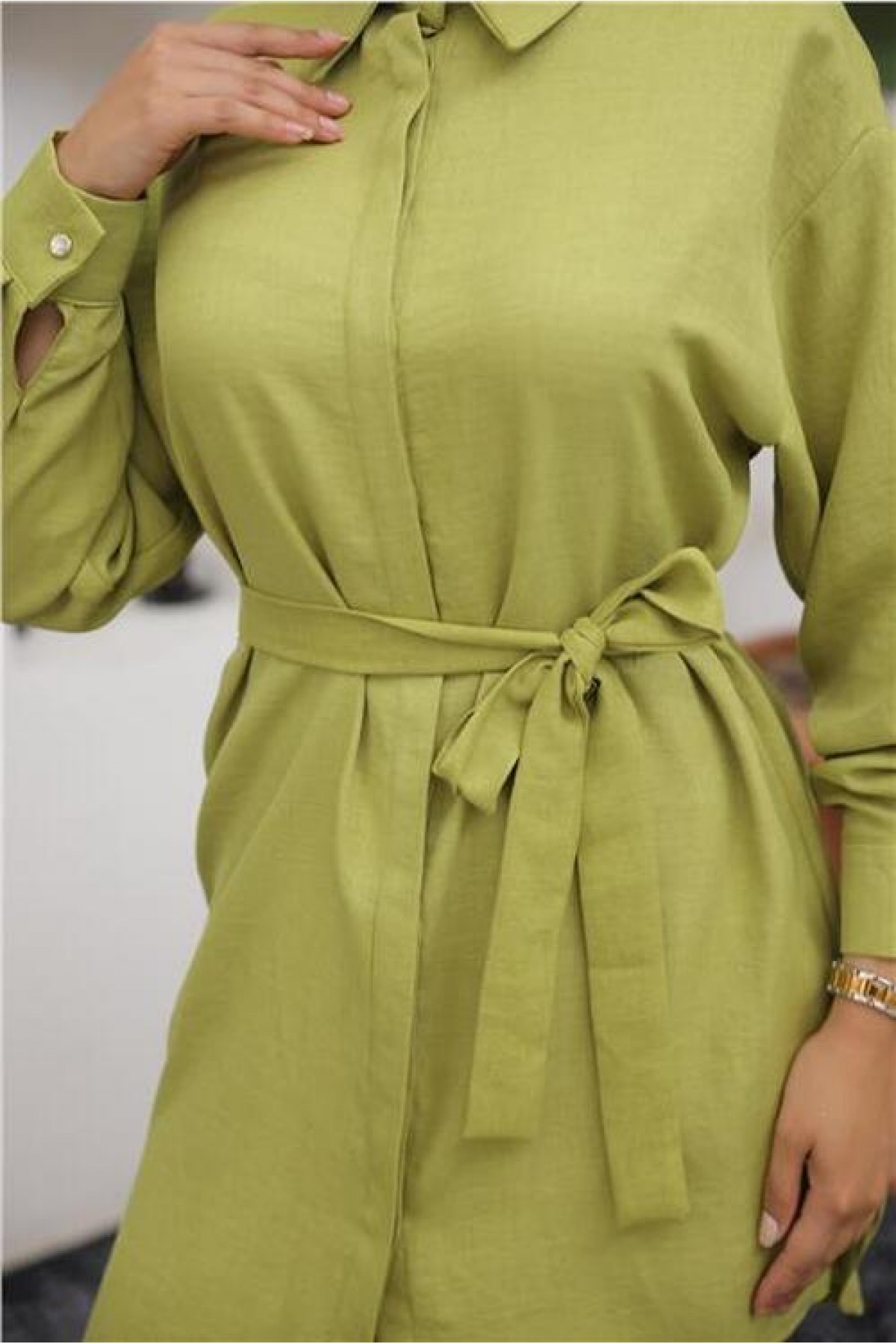 Shirt Collar Belt Detail Two-Piece Set detay görseli