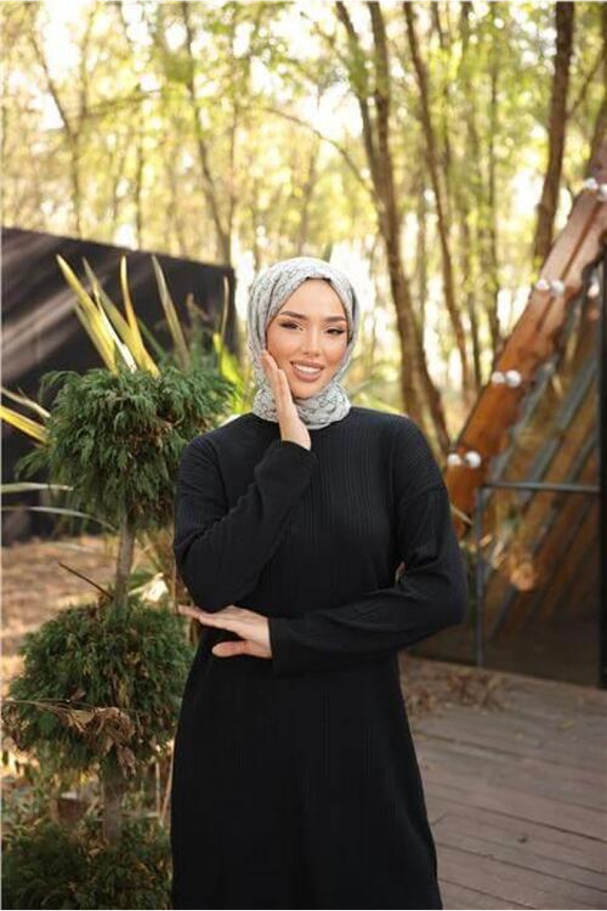 Crew Neck Short Tunic and Pants Simple Two-Piece Hijab Tracksuit Set