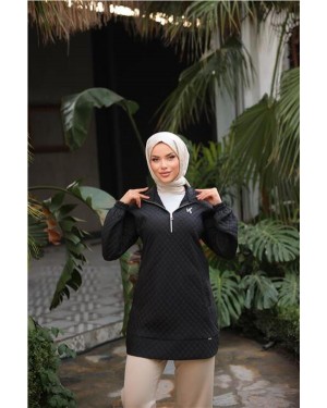 سويت شيرت رياضي أنيق مبطن بياقة قصيرة بسحاب